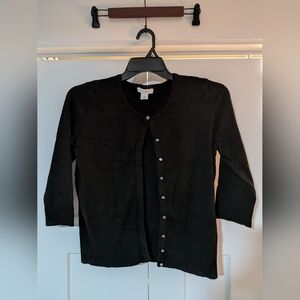 White House Black Market Black Button Cardigan Size L 3/4 Sleeve